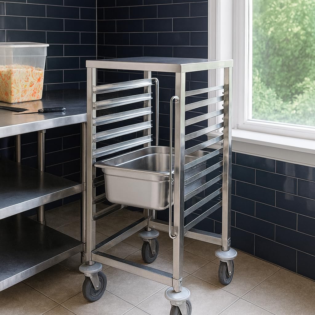 Chariot GN 1/1 – Échelle Porte-Plateaux 7 Niveaux en Acier INOX – pour Cuisine Professionnelle, Boulangerie, Restaurant, Collectivité – roulettes Pivotantes avec Freins