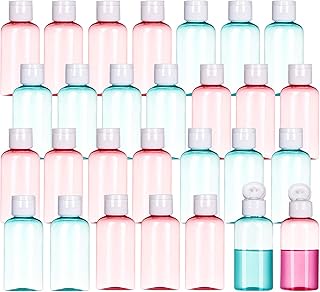 28 Pack Plastic Empty Bottles Travel Containers with Flip Cap - Oval Refillable Containers, Toiletry Bottles, Cosmetic Bottles 50ml for Shampoo, Lotion, Liquid Body Soap, Toner - 2 Assorted Colors