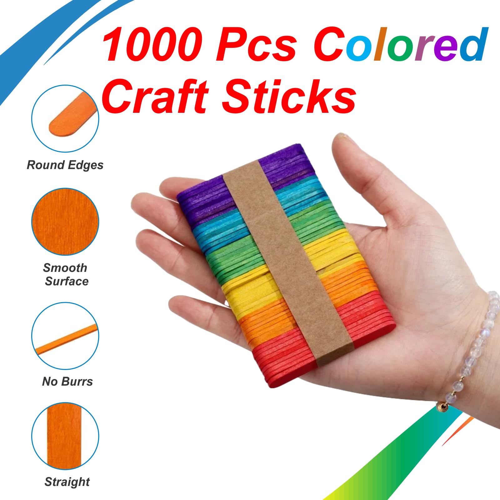 4.5 Colored Popsicle/Craft Sticks - Box of 1000ct (1000)