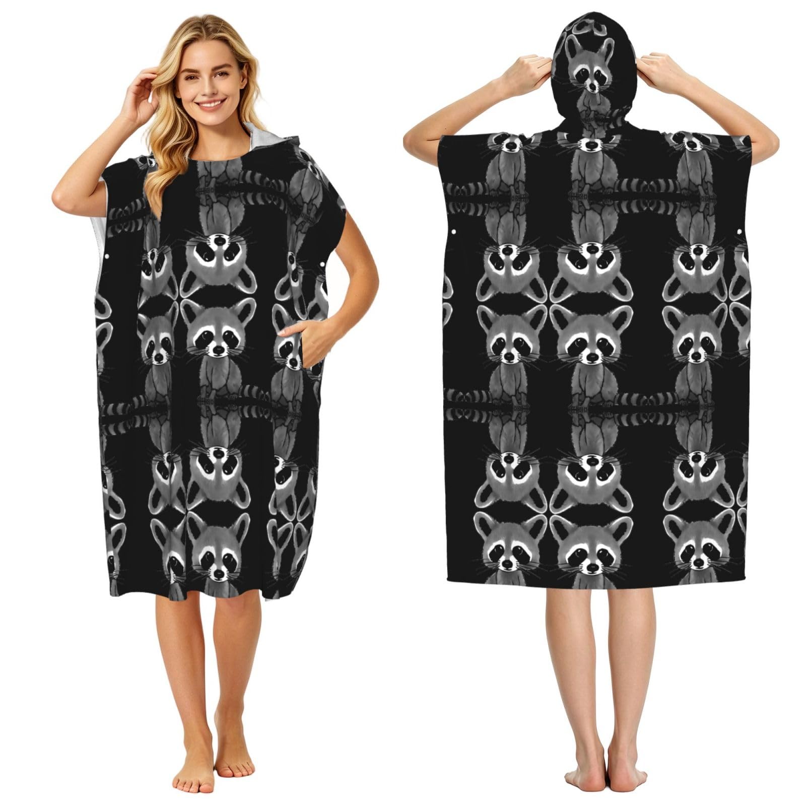 Poncho plage microfibre raton laveur pour se changer facilement après le surf ou la baignade