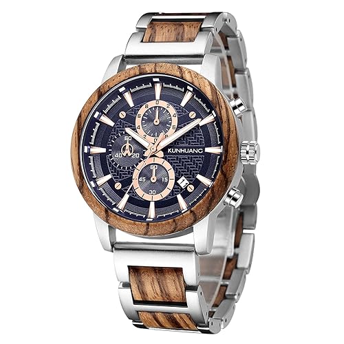 IK COLOURING Men's Wooden Watches, Multifuctional Quartz Chronograph & Date