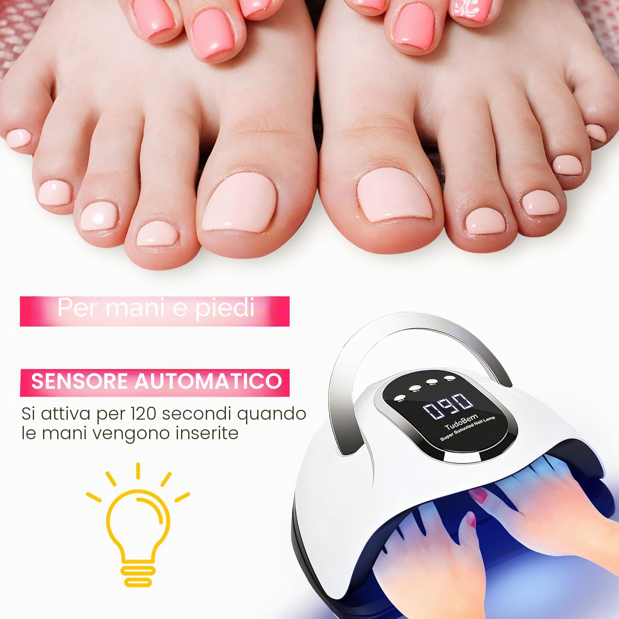 TudoBem Lampada UV Led Unghie 220 Watts Professionale, Lampada LED Unghie con 66 Lampadine, Fornetto Unghie Semipermanente, Lampada UV Automatica, Gel Mani Piedi, Timer [10/30/60/99s]