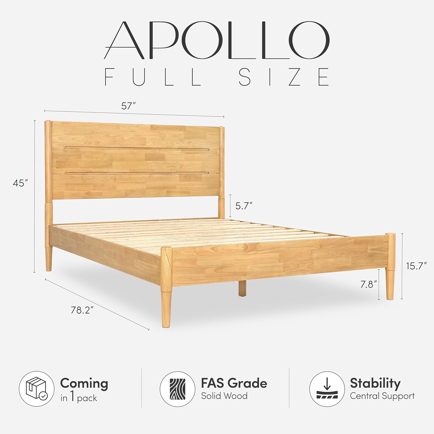 Apollo Bed Frame Full, Premium Solid Wood Platform Bed with Reinforced Frame, Japanese Joinery Bed Frame, Wood Slat Support, No Box Spring Needed, Minimal Scandinavian Style (Light Oak)