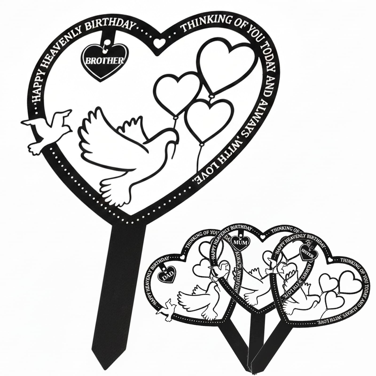 Mkeoieau For Brother Memorial Heart Grave Plaques, Metal Remembrance Stake Dad Mum Sister Brother, Garden Memorial Markers Permanent Outdoor Ornaments Decorations Tribute For Lawn Graveside (For Brother)