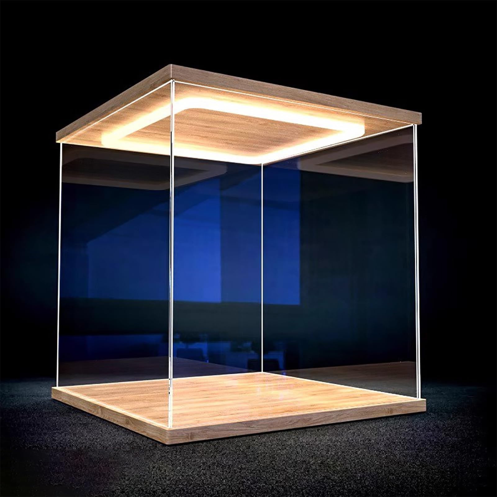 Akrylowa witryna LED z pyłoszczelnymi drzwiami, przezroczysta witryna z podstawą do mini figurek, samochodów i zabawek, 40 x 20 x 25 cm, idealne rozwiązanie do przechowywania dla kolekcjonerów