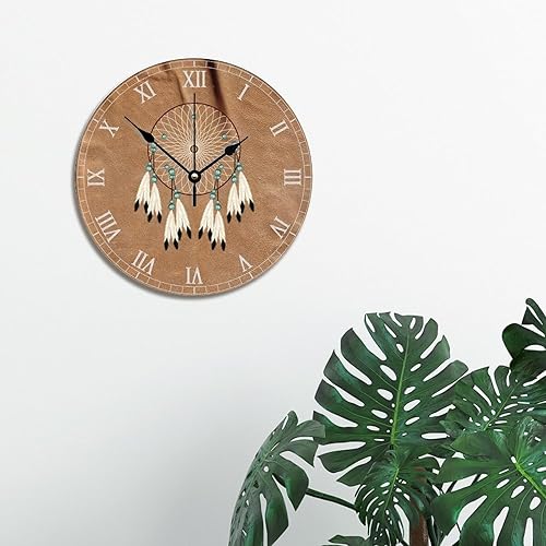 Miniatura 4 de ArogGeld Reloj bohemio de talismán indio nativo americano, atrapasueños de 12 pulgadas, reloj de pared grande con pilas, silencioso y sin tictac,