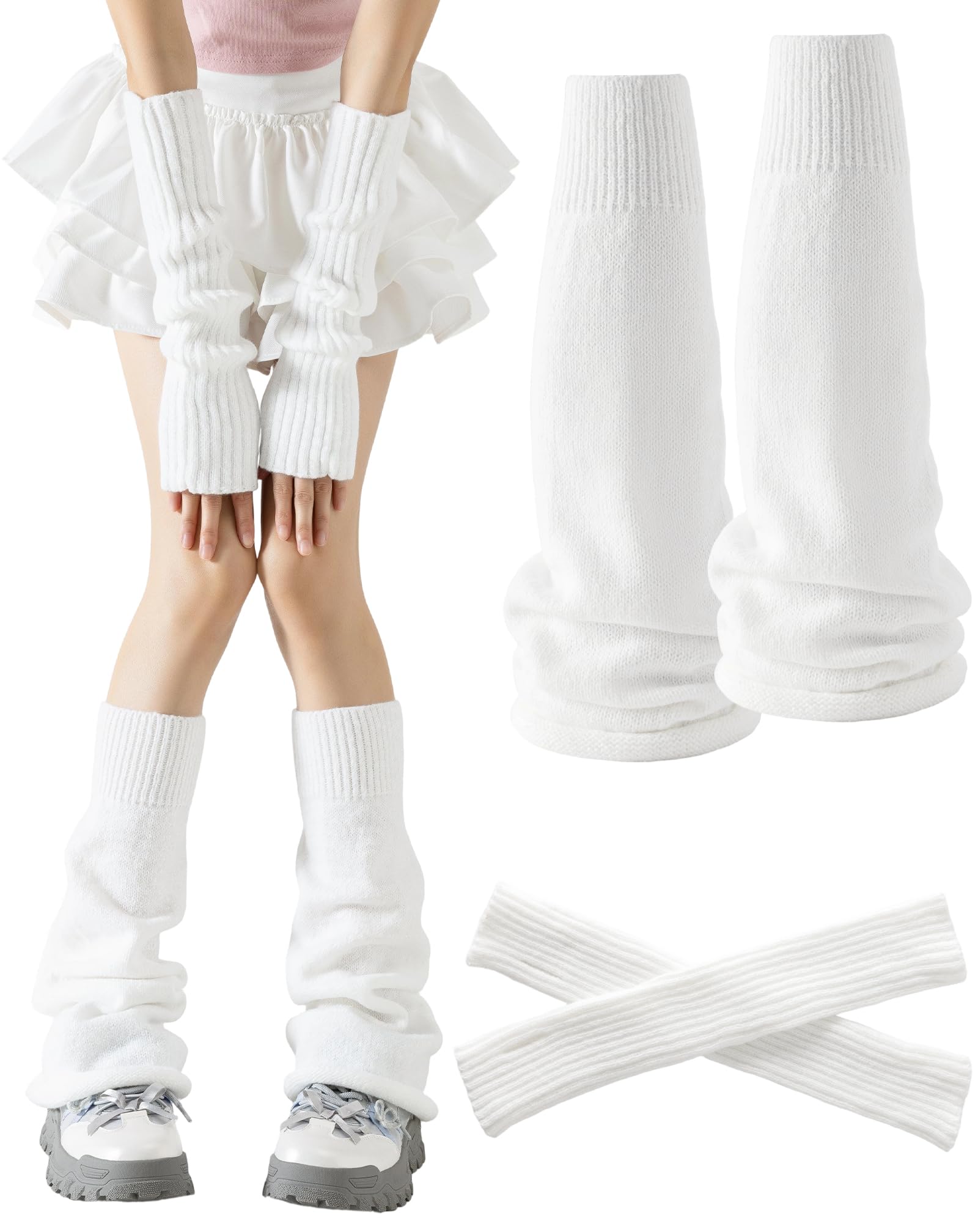 Yawlsow Y2k Arm and Leg Warmers for Girls Women Knit Leg Warmer Kawaii Lolita Goth Harajuku Streetwear Grunge