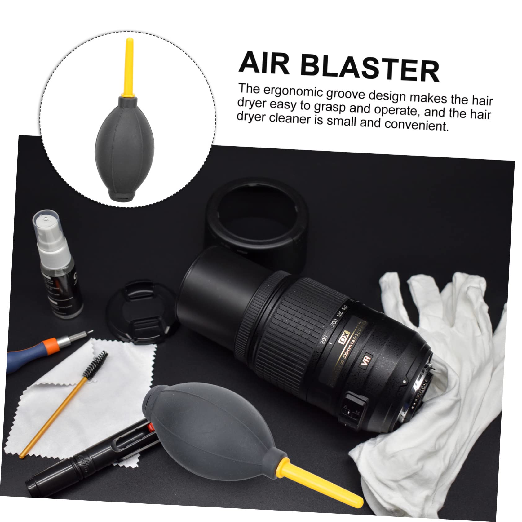 Yardenfun Soplador De Polvo y Lentes Para Limpieza De Cámaras 3 Piezas, Para Fotógrafos Profesionales, Diseño Compacto, Aire Comprimido Rápido, Uso En Cámaras y Equipos Electrónicos, Color Negro