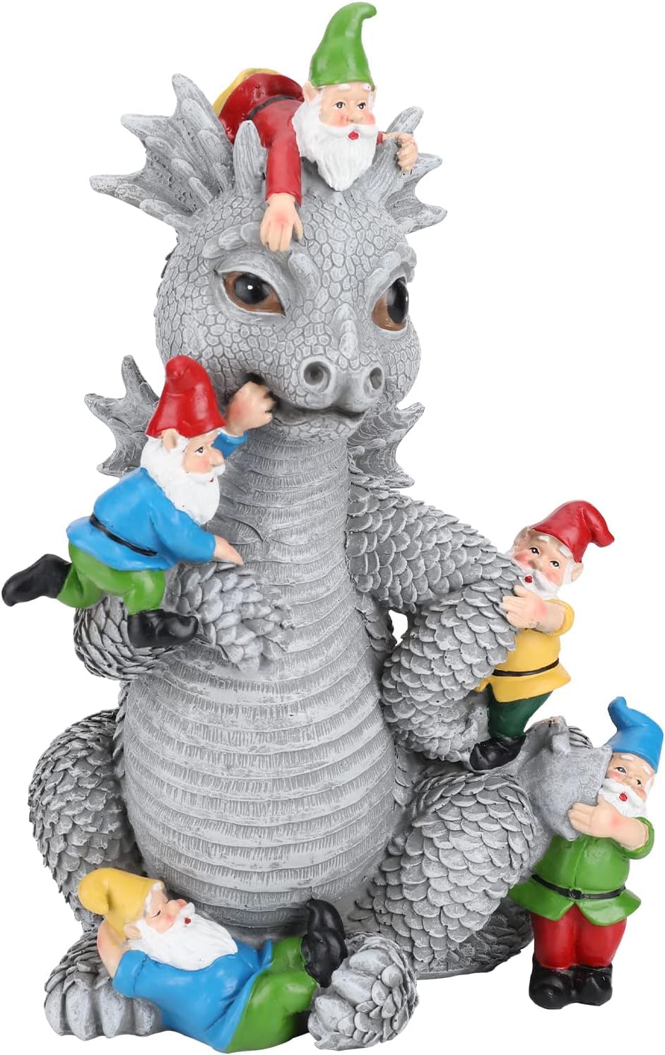 Muiltvoe Women's Dragon Gnome Statues Outdoor Decor,7” Funny Dinosaur With Gnome Garden Statues，For For All Season Lawn Decor, Garden Decoration, Gardening Gift For