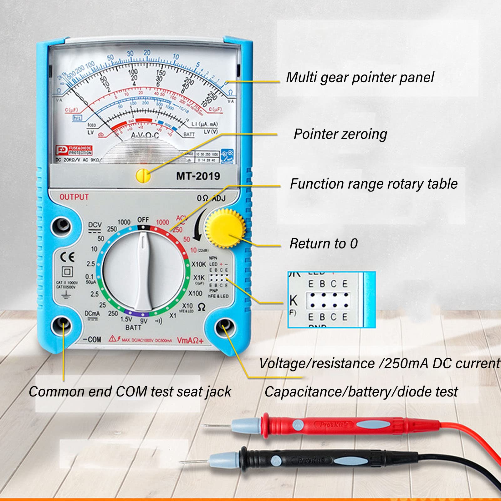 Multimetro Analogico Tester Elettricista Con Puntali | Tester Elettrico Multimetro Voltmetro Amperometro Ohmetro Tascabile Per Ac/Dc Tensione, Dc Corrente, Resistenza E Batterie