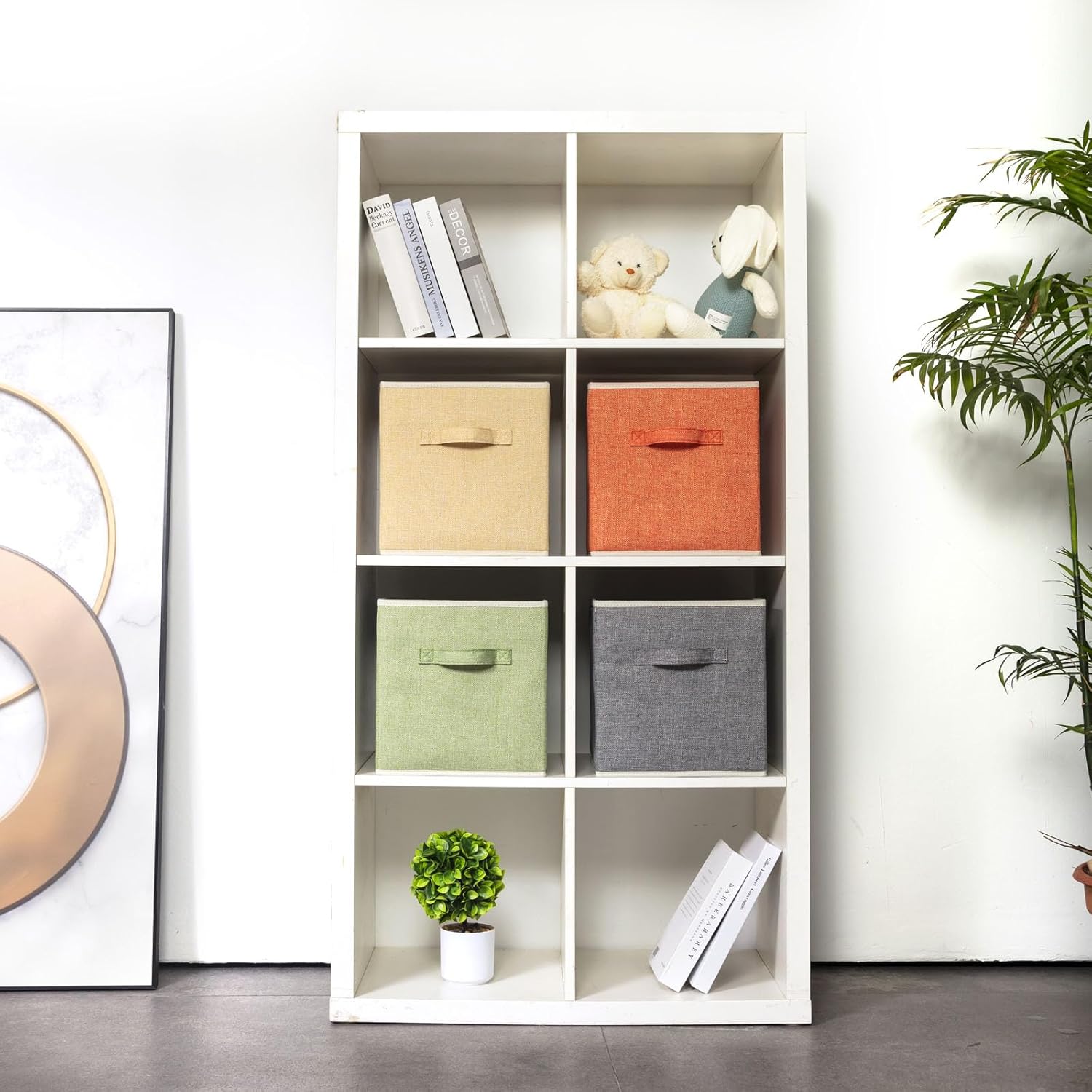 Storage Cube Organizer Bin 10.5" x 10.5" x 11" Large Boxes Fabric Basket with Handles for Organizing Shelves Closet Clothes 4 Color Set A - Image 3