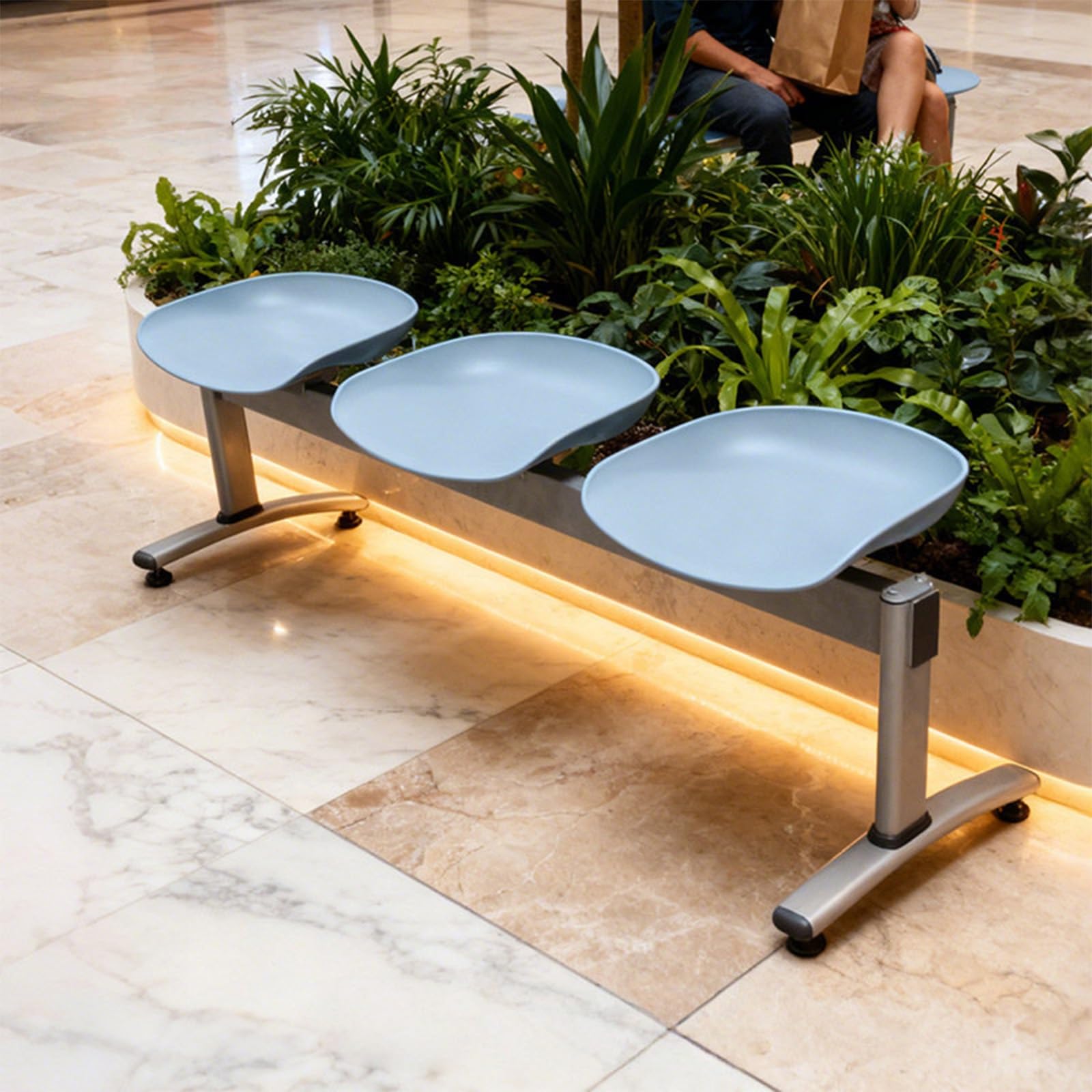 Sedie da Sala d'attesa a 2/3 posti, Panca Reception, Robusta Struttura in Acciaio e Sedile in PP Resistente, Ideali per Hall compatte e Aree ad Alto Traffico (Blu, 150x48 cm/59x18,9 Pollici)