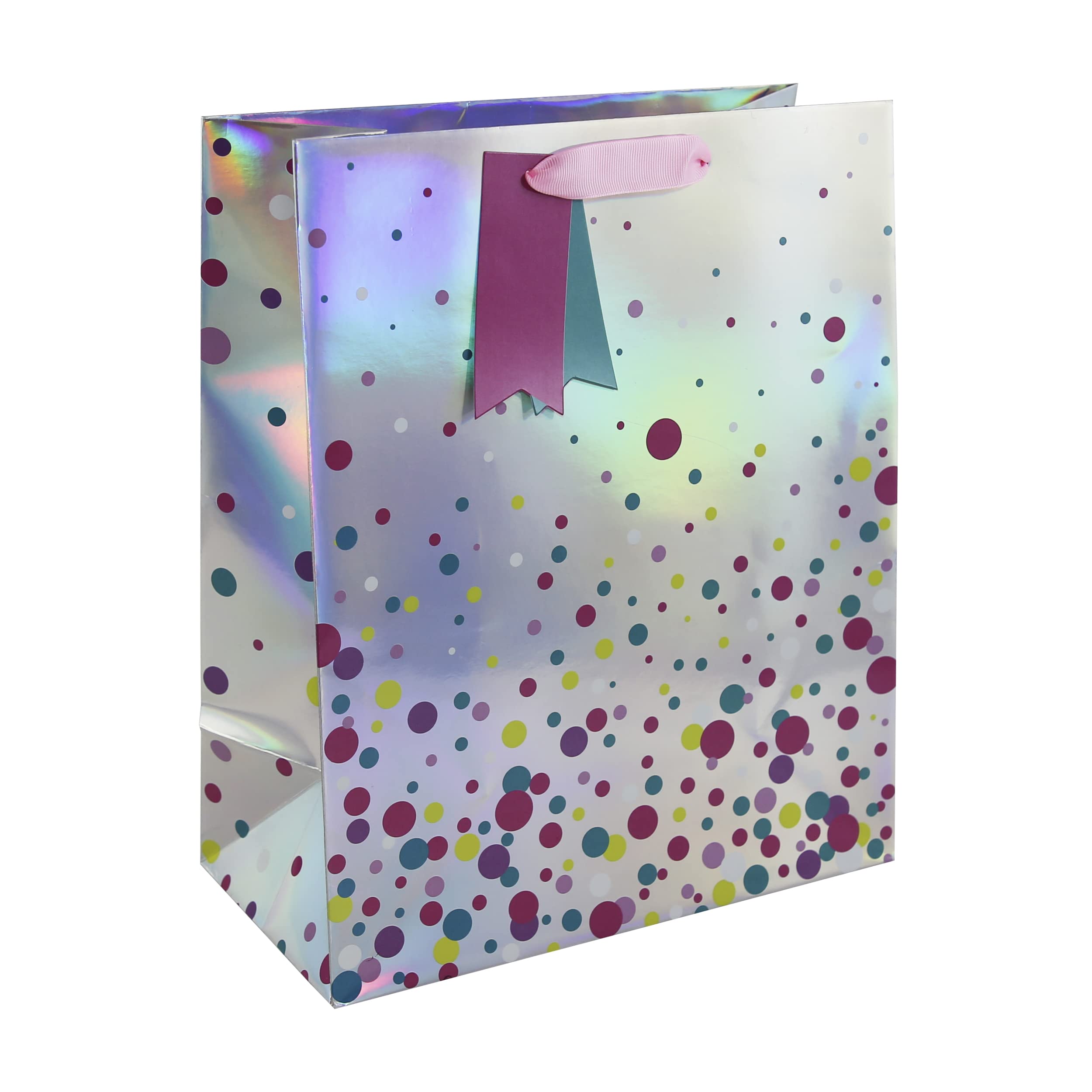 Eurowrap Multi Silver Holographic Dots Gift Bag With Gift Tag Birthday Occassions Large