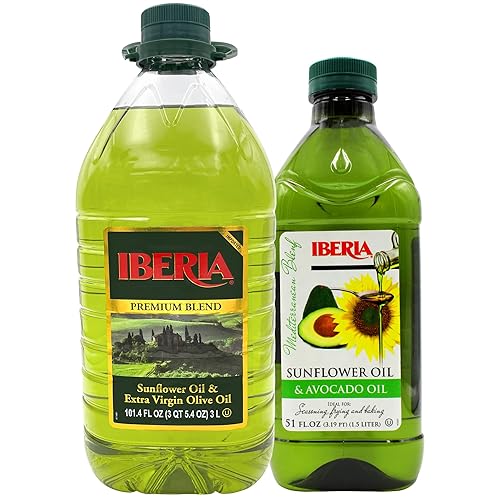 Iberia Mezcla de aceite de oliva virgen extra y girasol, 3 litros + aceite de aguacate Iberia y girasol, 51 onzas líquidas