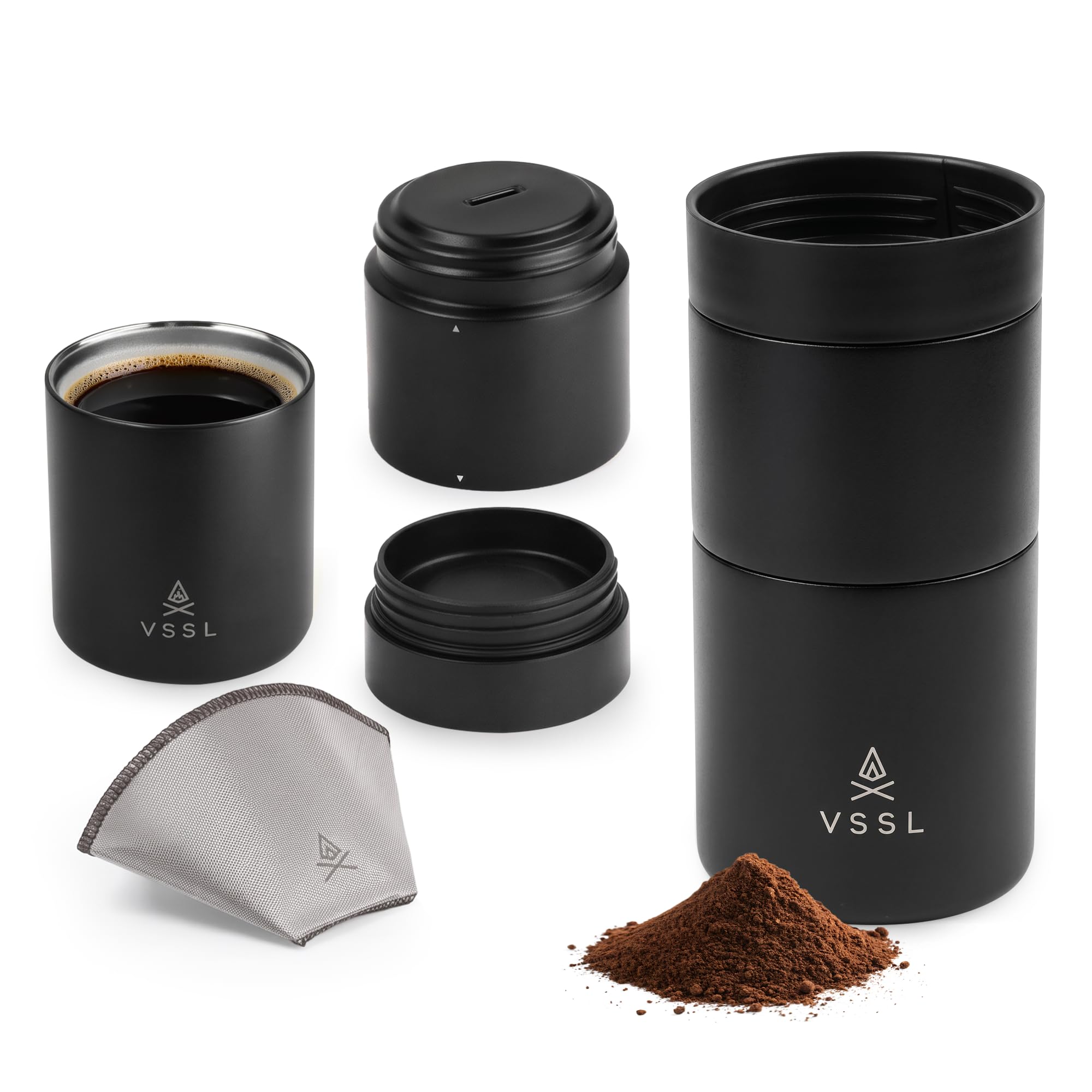 VSSL Nest Pour Over Coffee Maker, Transportable and Compact Pour Over Coffee Maker (black, Nest Pour Over Coffee Set)
