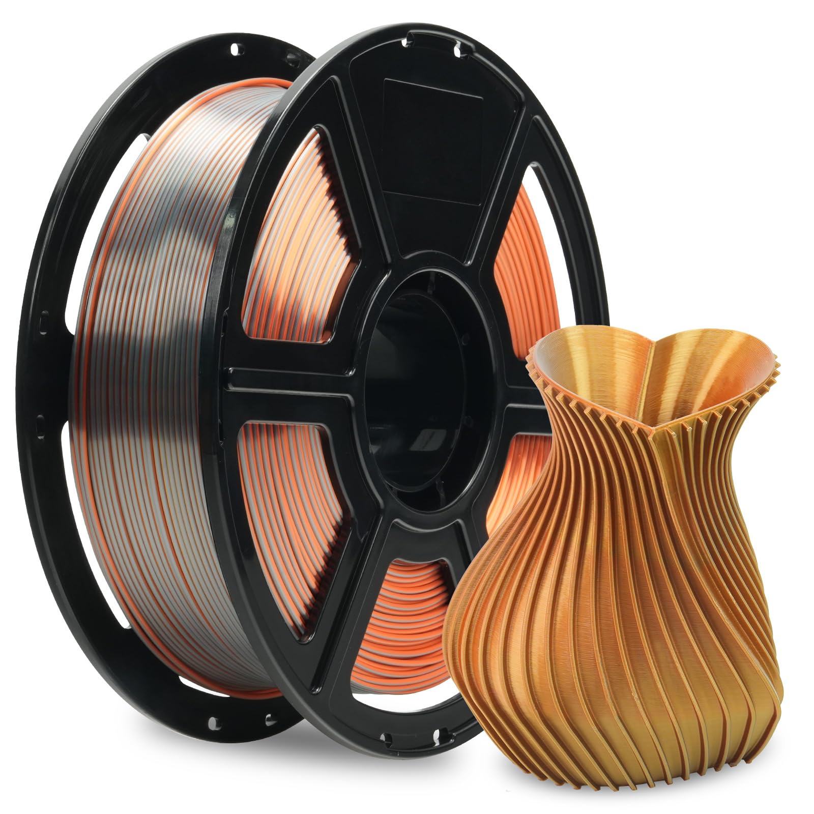 FLASHFORGE - Filamento in seta a tre colori, oro argento, rame 3 in 1, coestrusione 1,75 mm, filamento per stampante 3D, bobina da 1 kg, precisione dimensionale +/- 0,02 mm, in seta PLA cambia colore
