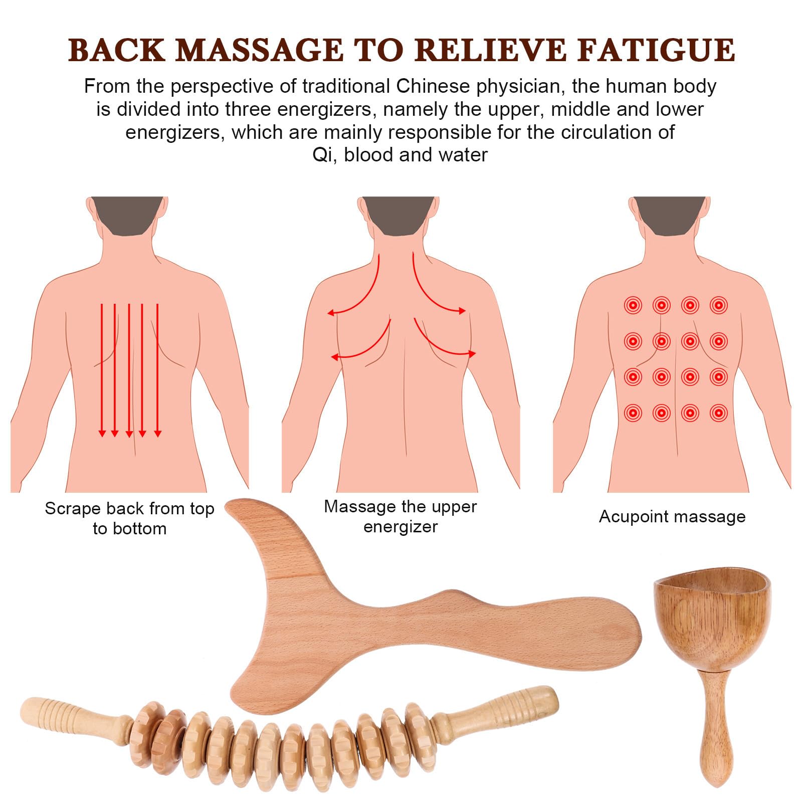 3 In 1 Holztherapie Massagegerät mit Massagegerät Funktion Leichter Körperroller aus Premium Holz für Heimmassage zur Muskelentspannung und Faszienlösung