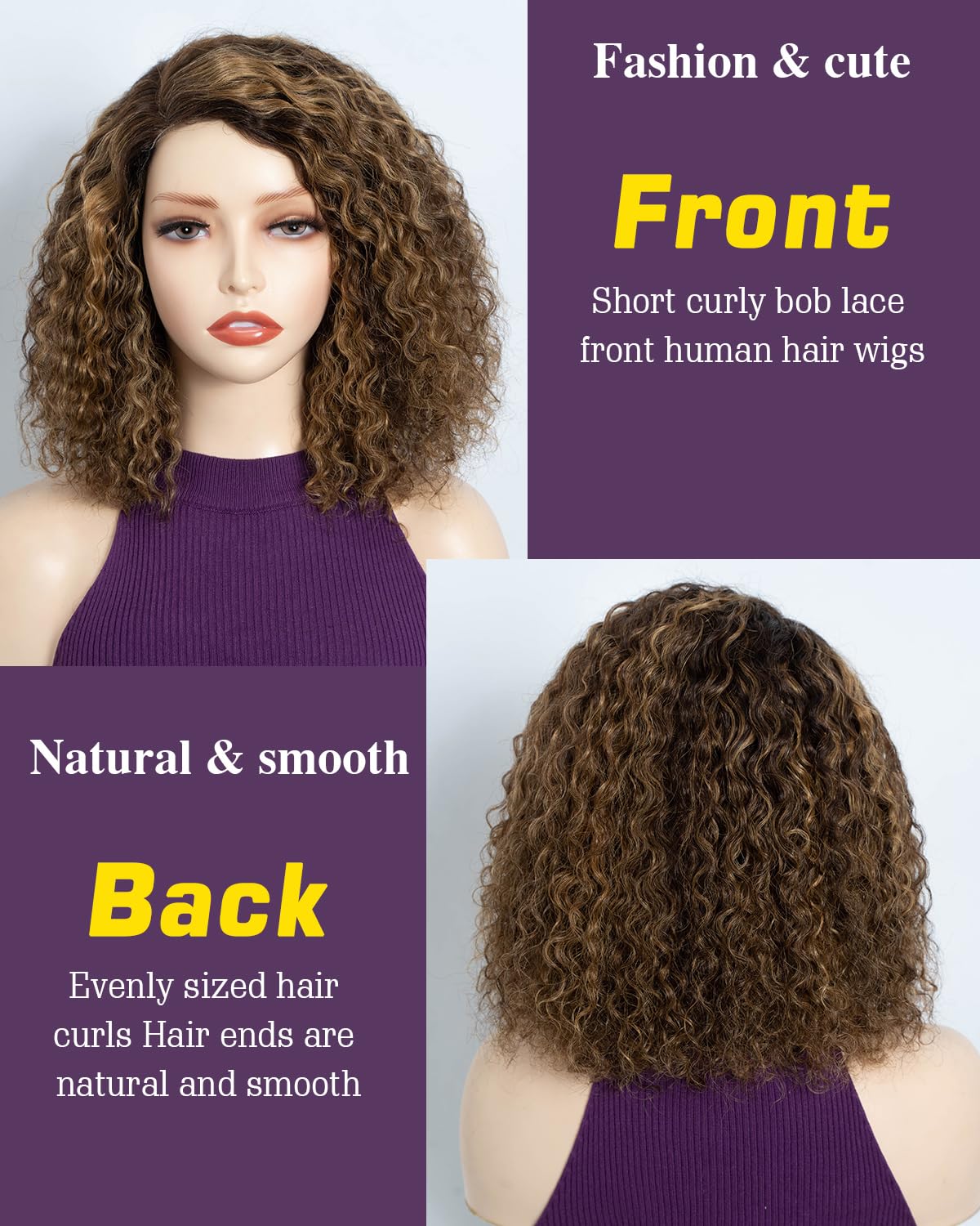 FASHION IDOL Short Curly Bob Human Hair Wig Precut Preplucked Glueless Wear and Go C-Type Part Lace Wig 200% Density Upgraded Invisible Secret Glueless Human Hair Ready to Wear Wigs - Image 4