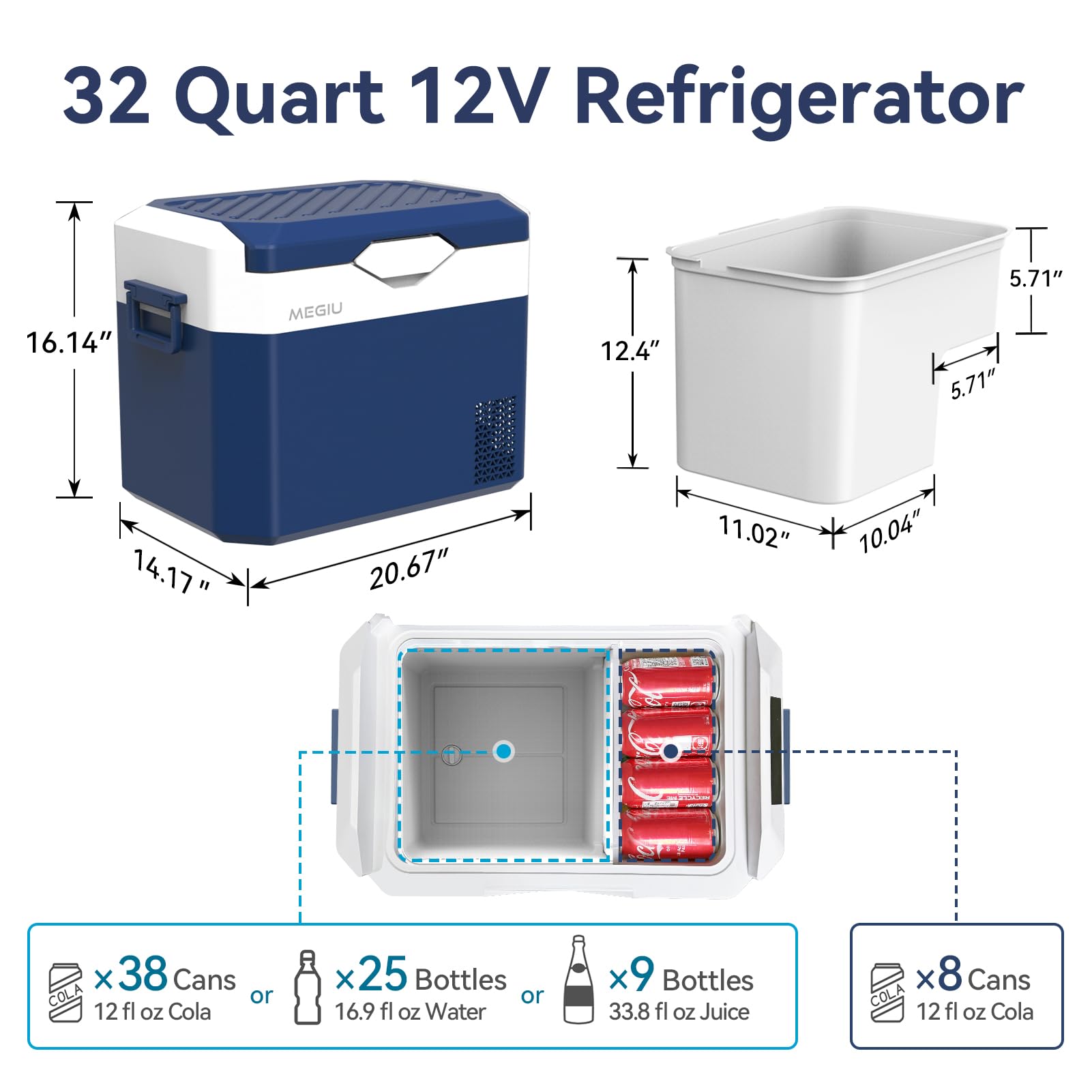 Megiu Refrigerador portátil de 12 V para coche, 32 cuartos de galón, 12 voltios, 12 V, 12 V, CC, 110 ~ 240 V CA, para camión, furgoneta, caravana, SUV, uso doméstico (HC-30P5s)