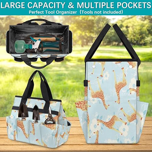 Miniatura 4 de Giraffe Flowers Pattern Garden Tool Tote Bag for Women Men Gardening Tool Storage Bags with 10 Pockets Standable Garden Home Tool Kits Organizer for