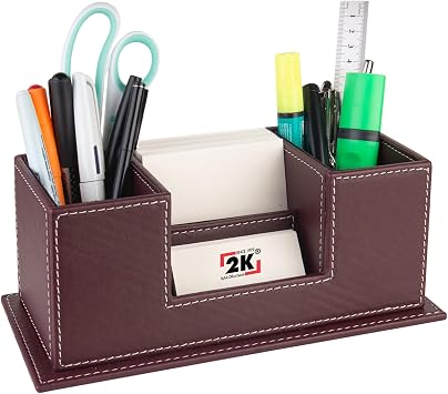 Masa st  Deri Organizer Kalemlik 4 G zl  Desktop Organizer Rainbow Vegan 10x12x25 cm. Bordo