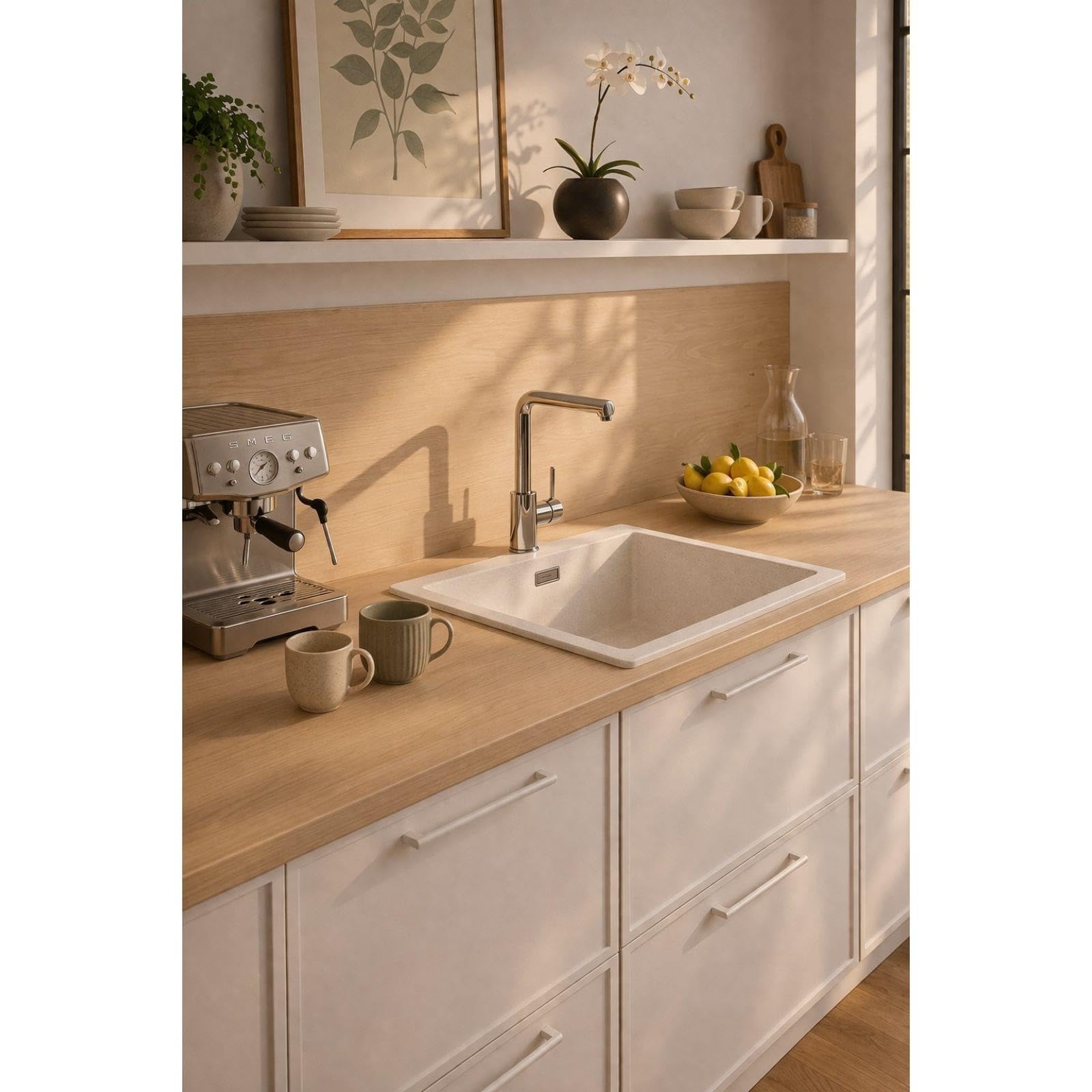 LD54WH – Fregadero de cocina 1 seno blanco – Composite BIO – Empotrable o Bajo Encimera – 55 x 45 x 20,8 cm