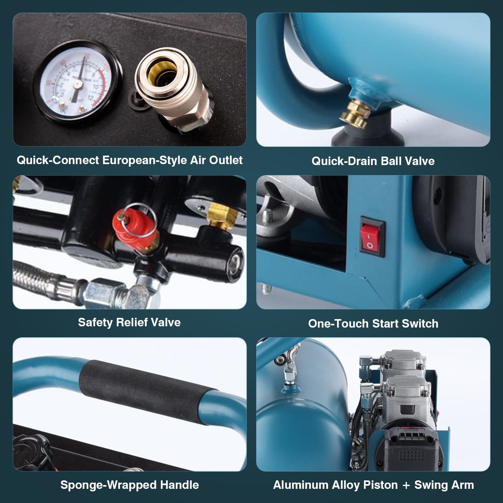 Compresor silencioso de aire comprimido compatible con Makita de 18 V | (On Akku), compresor de aire portátil, presión de trabajo de 7,5 bares, capacidad de botella de gas de 9 l