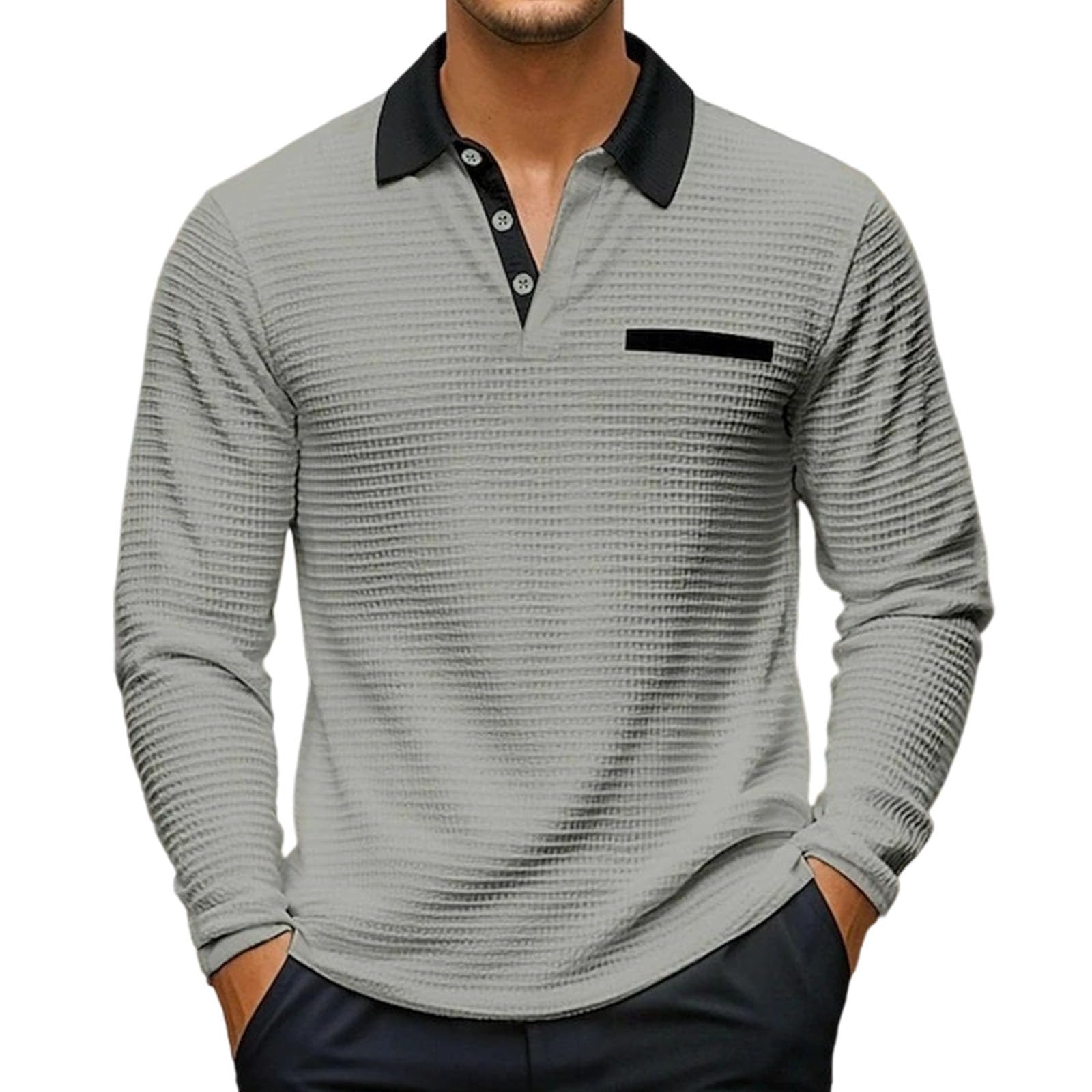 Polo Homme Manche Longue Habit Décontracté Polo Manche Longue Homme Classique Haut Mode Tee Shirt Extérieure Vêtements Travail Vetement Outdoor Habit Confortable Haut Doux Vêtements Basique Vetement