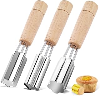 SHANGSKY Pastry Cutter Wheel Cupcake Corer Stainless Steel, 3 Pcs Cupcake Filler Tools, Heart Star Flower Type Sandwich Cupcake Filler Tools, Kitchen Cake Baking Filling and Decorating