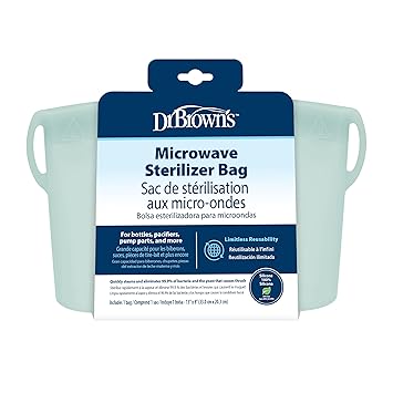Dr. Brown's Microwave Steam Sterilizer Bag for Baby Bottles, Breast Pump Parts & Other Toddler Accessories, 100% Silicone, Reusable Sterilizing Bag