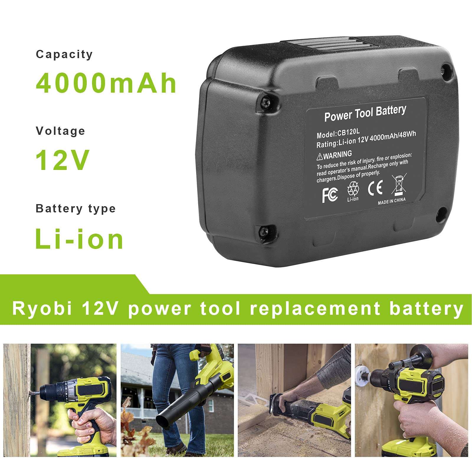 Batterie CB120L 12V 2000mAh Pour Ryobi – Compatible, Neuve, Garantie 1 An