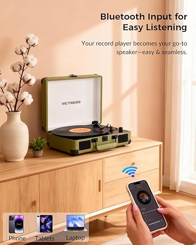 Miniatura 4 de Suitcase - Tocadiscos Bluetooth, reproductor de discos de vinilo portátil con altavoces estéreo integrados, tocadiscos retro de 3 velocidades,