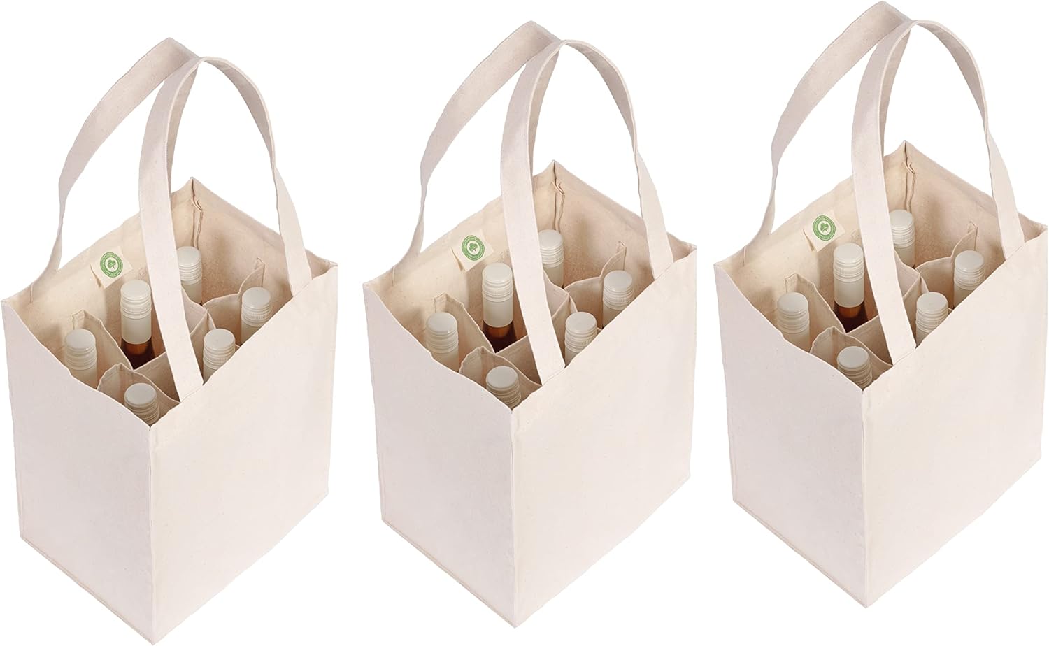 Wine Carrier Canvas Tote Bags for 6 Bottles - Reusable, Washable and Convenient to Use Canvas Wine Tote - Premium Quality, Biodegradable and Environment-friendly Cotton Cloth Wine Totes (3 Bags)