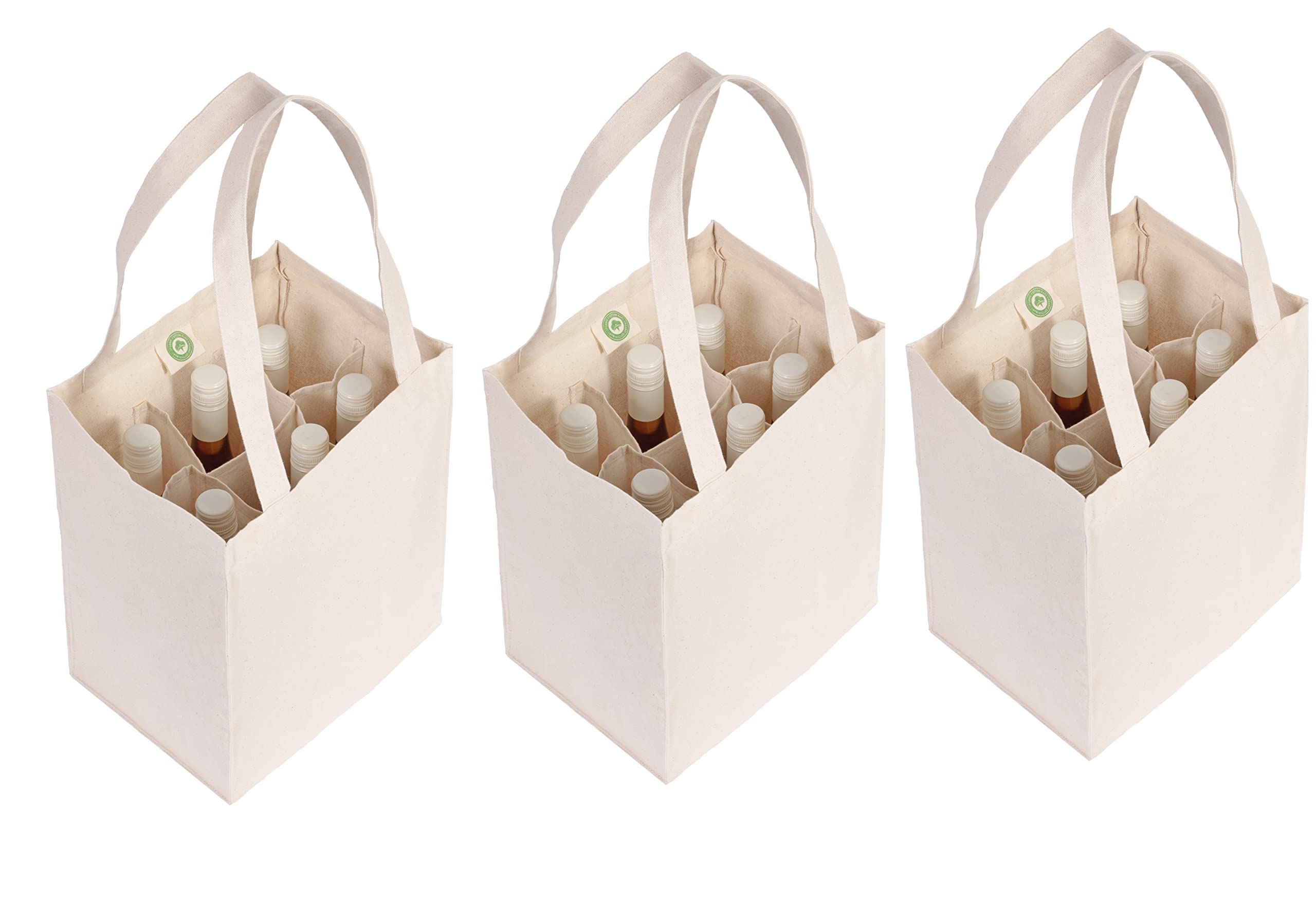 Wine Carrier Canvas Tote Bags for 6 Bottles - Reusable, Washable and Convenient to Use Canvas Wine Tote - Premium Quality, Biodegradable and Environment-friendly Cotton Cloth Wine Totes (3 Bags)