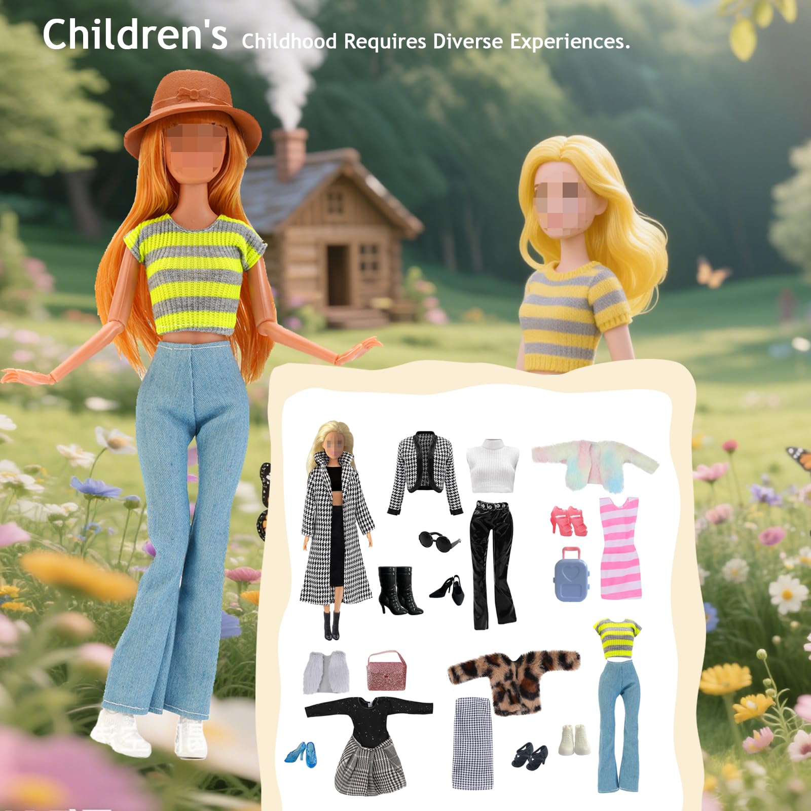 Doll Clothes Compatible with Barbie Clothes, Including 6 Fashion Sets, 1 Handbag, 1 Suitcase, 1 Glasses - Image 4