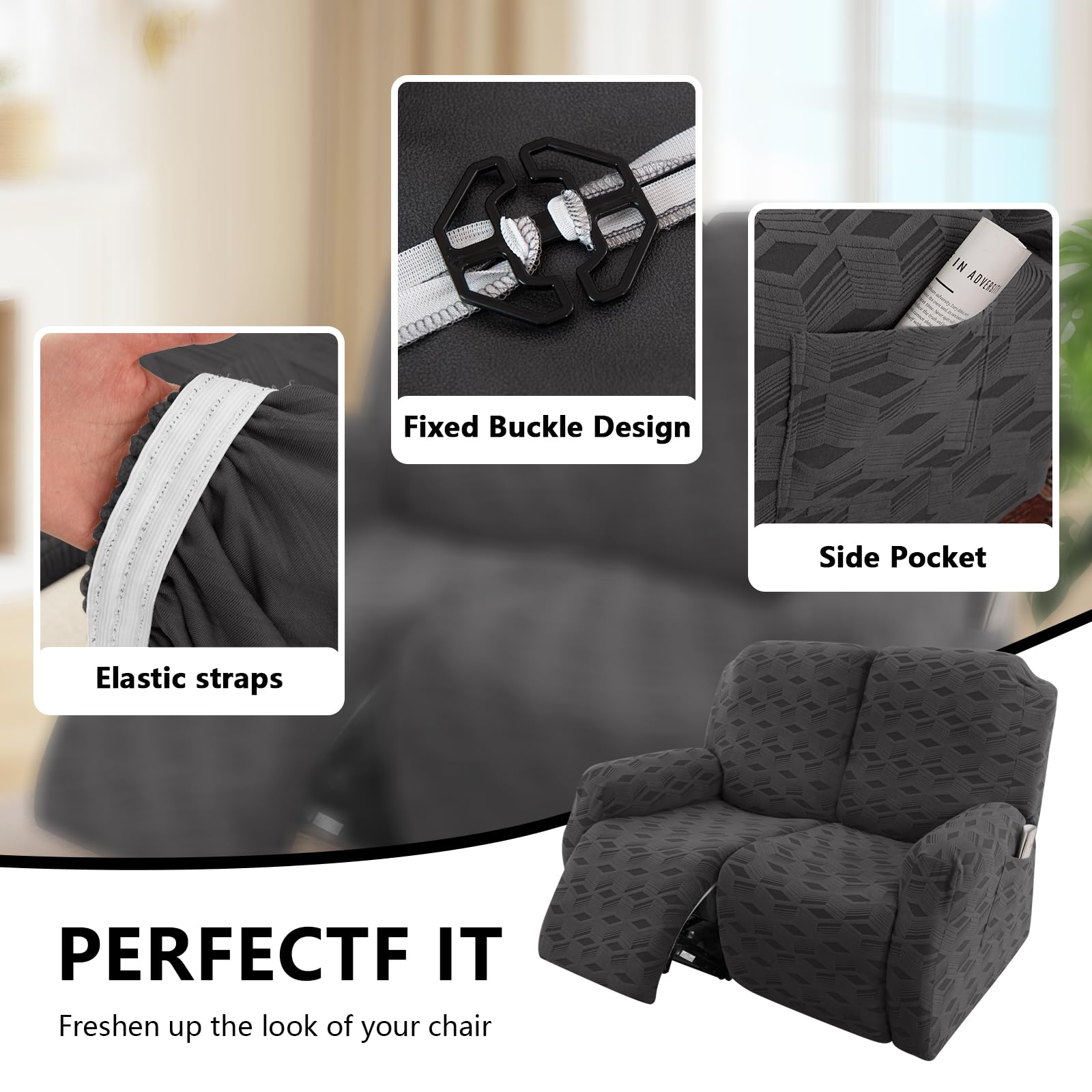 Fodera per sedia reclinabile in jacquard elasticizzato per poltrona reclinabile a 1, 2, 3 posti, protezione per mobili lavabile per Lazyboy, sedie elettriche e divani adatti agli animali domestici