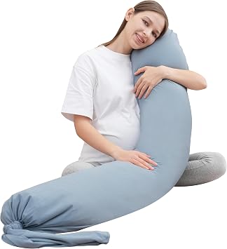 MOON PARK Pregnancy Pillows for Sleeping - I Shaped Full Body Maternity Pillow with Removable Cover - 54 Inch - Grey - Cooling Cover