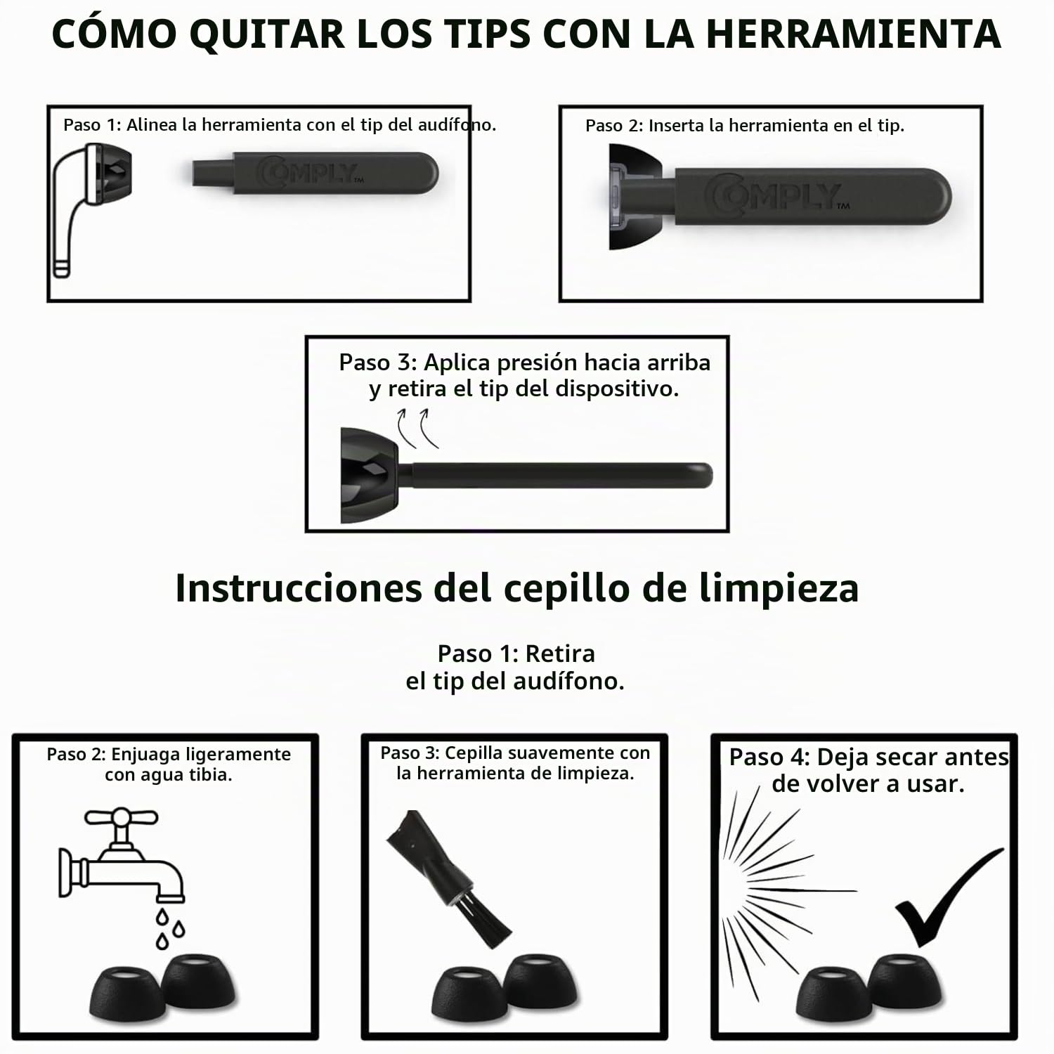 Comply 3 Pares de Puntas de Espuma para Apple AirPods Pro 3.0, Color Negro, Gran Aislamiento de Ruido, Mayor Comodidad, Ajuste Seguro, Herramienta de Limpieza y eliminación de Puntas en