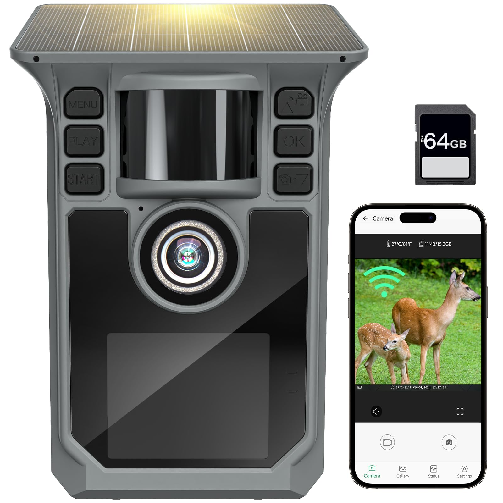Trail Camera 4K 64MP WiFi Solar Game Camera, 5000mAh Forever Power, 64GB  Memory Card and Ip67 Waterproof Night Vision Trail Cam for Outdoor Wildlife