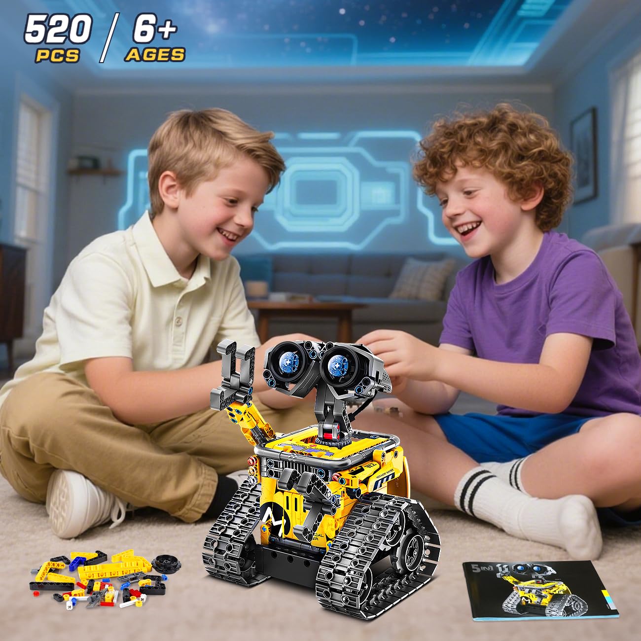 HiWEEGO Technik Roboter für Kinder Bausatz - 5-in-1 mit Fernbedienung und App Steuerung | 520 Stück RC Wall Roboter/Tech Robot Wiederaufladbarer Geschenke für 6-12+ Jahre alte Jungen Mädchen
