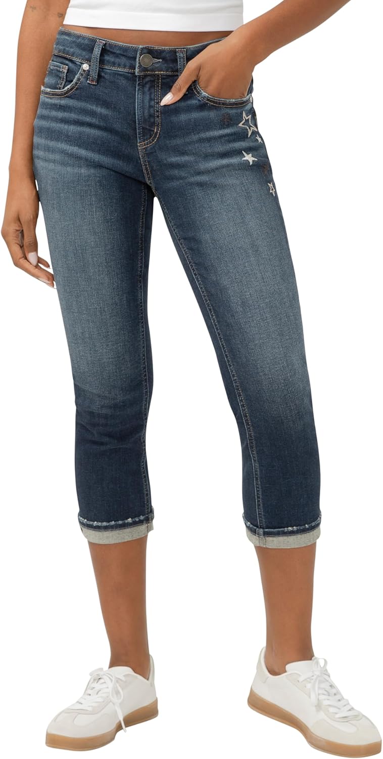 Silver Jeans Co. Women's Elyse Mid Rise Comfort Fit Capri Jeans