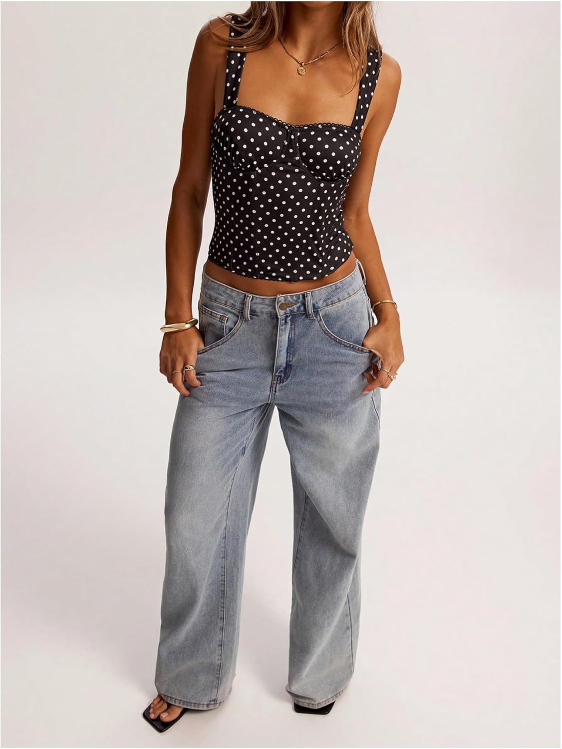SOLY HUX Women's Polka Dots Corset Tops Y2k Sleeveless Bustier Going Out Crop Tank Top - Image 5