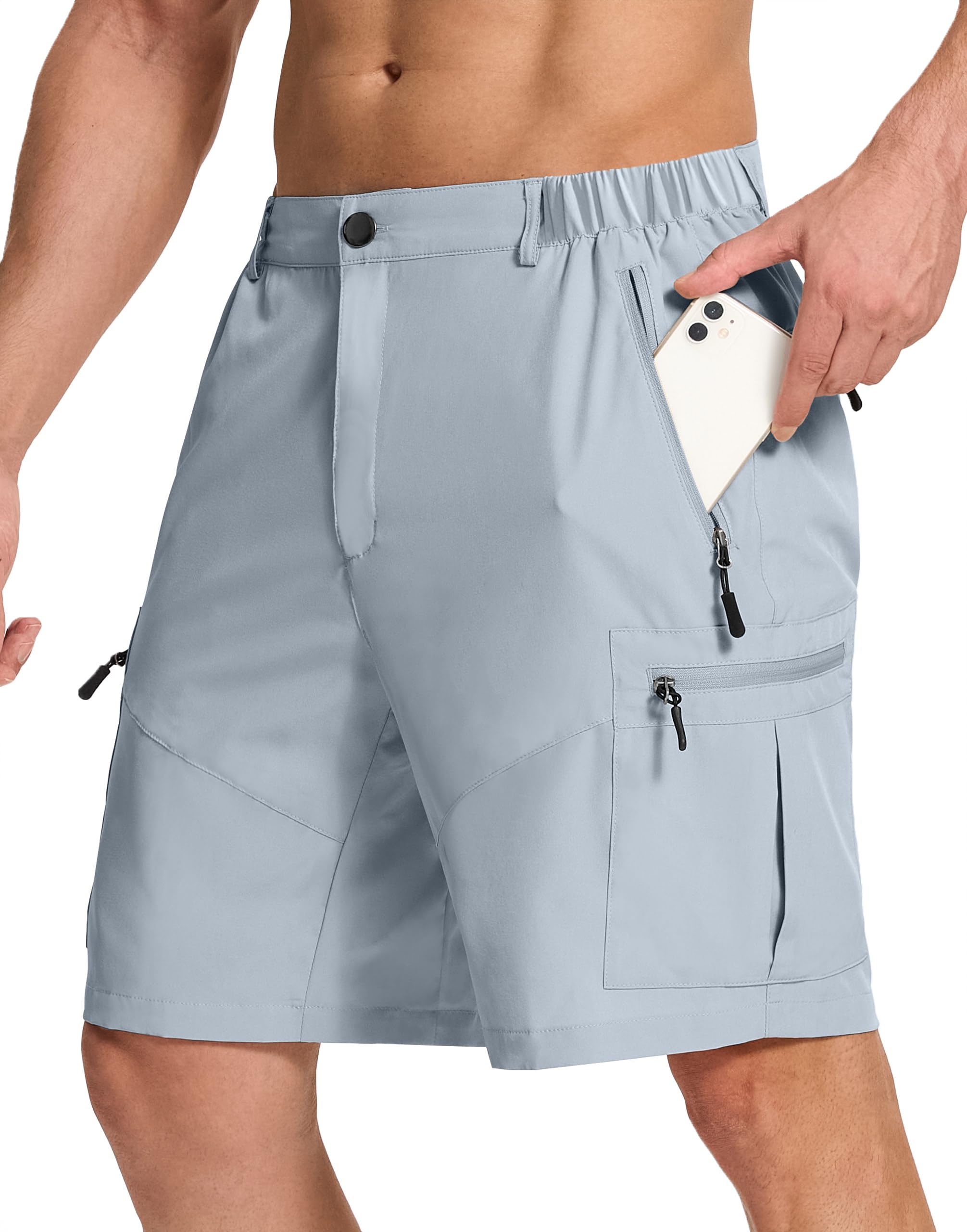 SERAMY Mens Hiking Cargo Shorts with 6 Zipper Pockets 9" Quick-Dry Lightweight Short for Golf Casual Fishing