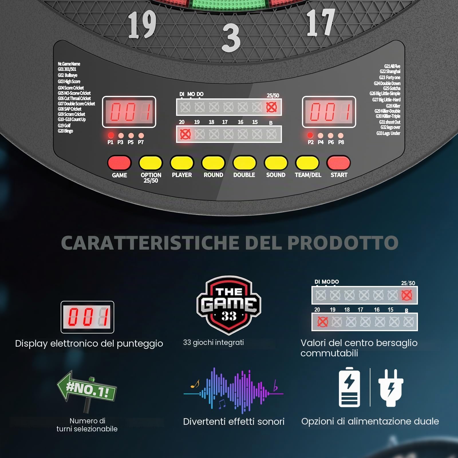 Bersaglio Elettronico Professionale Con Schermo Lcd Digitale E Freccette Con Punta Morbida, Bersaglio Elettronico Con 27 Giochi, 243 Modalità Ideale Per Amici, Famiglia, Ufficio, Feste In Club E Pub