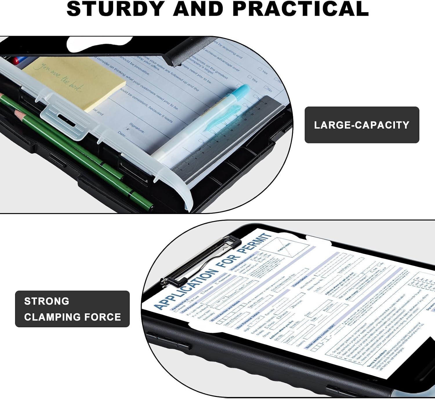 Clipboard with Storage,Storage Clipboard with Pen Holder,Heavy Duty Plastic Storage Clipboard with Low Profile Clip,Teacher Must Haves,Clipboard Folder,Office Supplies,Black White Dog Paw -1351 image 3