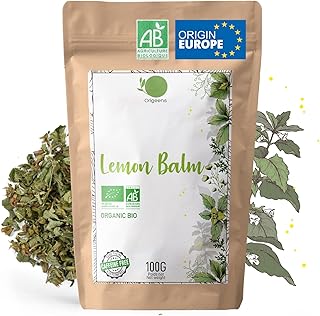 ORIGEENS ORGANIC LEMON BALM TEA BIO 100gr | Herbal tea for Digestion and Relaxation | Organic Melissa tea leaves - Lemon Balm tea loose
