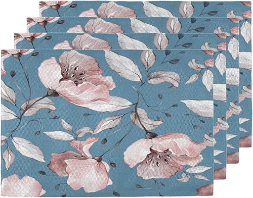 Floral Art Placemats Set of 4 Table Mats Washable Placemat Waterproof Place Mats for Party Home Dining Table Decor 18x12 in