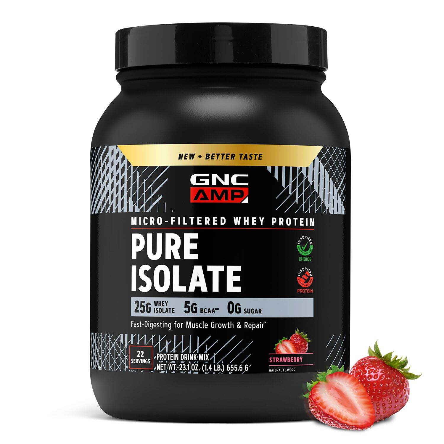 GNC Whey Protein Isolado de Soro de Leite, Morango, 25 g por porção, 22 porções, 655 g