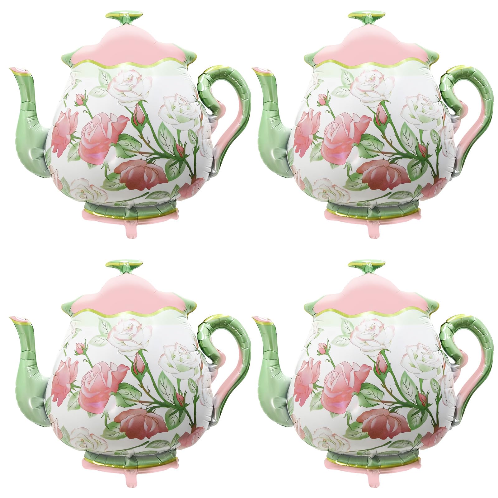 4Pcs Afternoon Tea Theme Teapot-Shaped Aluminum Foil Balloons, Tea Party Decorations Supplies for Women, Wedding Bridal,Engagement