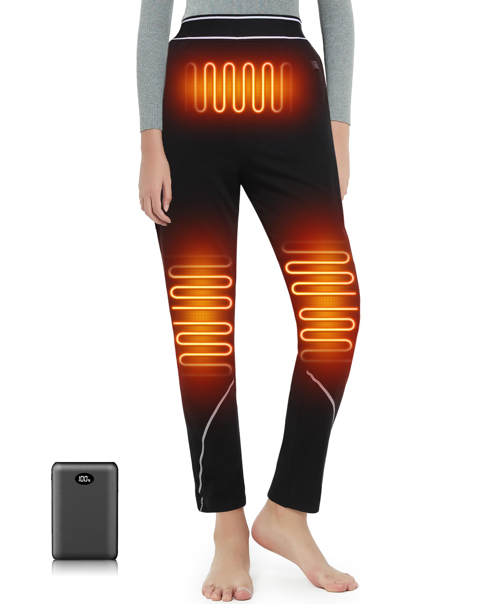 FERNIDA Pantaloni riscaldati da Donna, Neri Termici, con Power Bank, Invernali, Caldi, Leggings Termici, 3 Livelli di Temperatura